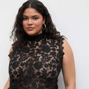 Cider Lace Mandarin Collar Floral SeeThrough Tank Top Size L NWT